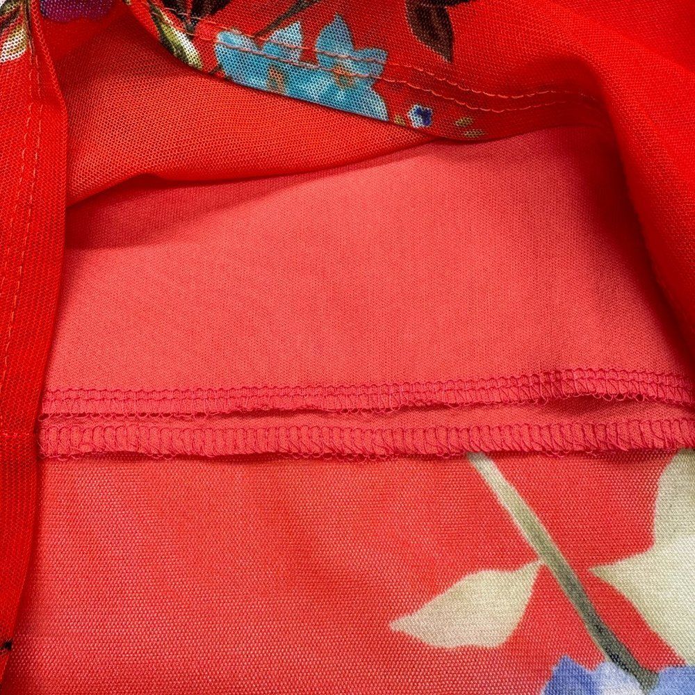 Red Floral Print Mesh Dress (S) - Picture 6 of 8